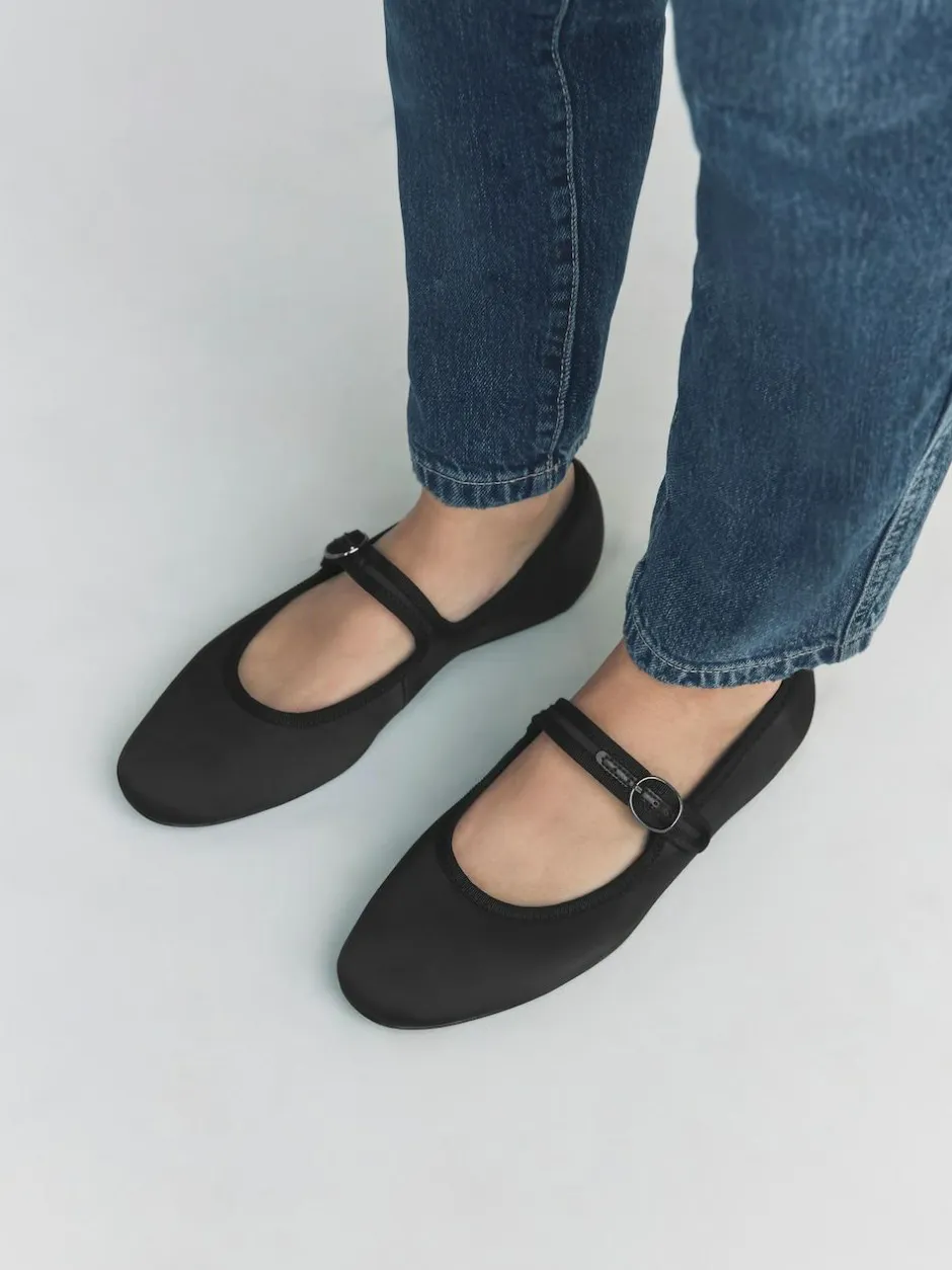 Next Forever Comfort Round Toe Buckle Detail Mary Jane Shoes Black Satin