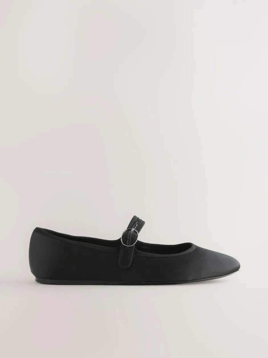Next Forever Comfort Round Toe Buckle Detail Mary Jane Shoes Black Satin