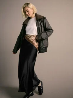 Next Black Satin Midi Skirt Hot