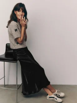 Next Black Satin Midi Skirt Hot