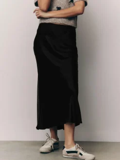 Next Black Satin Midi Skirt Hot