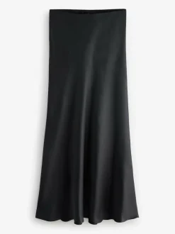 Next Black Satin Midi Skirt Hot