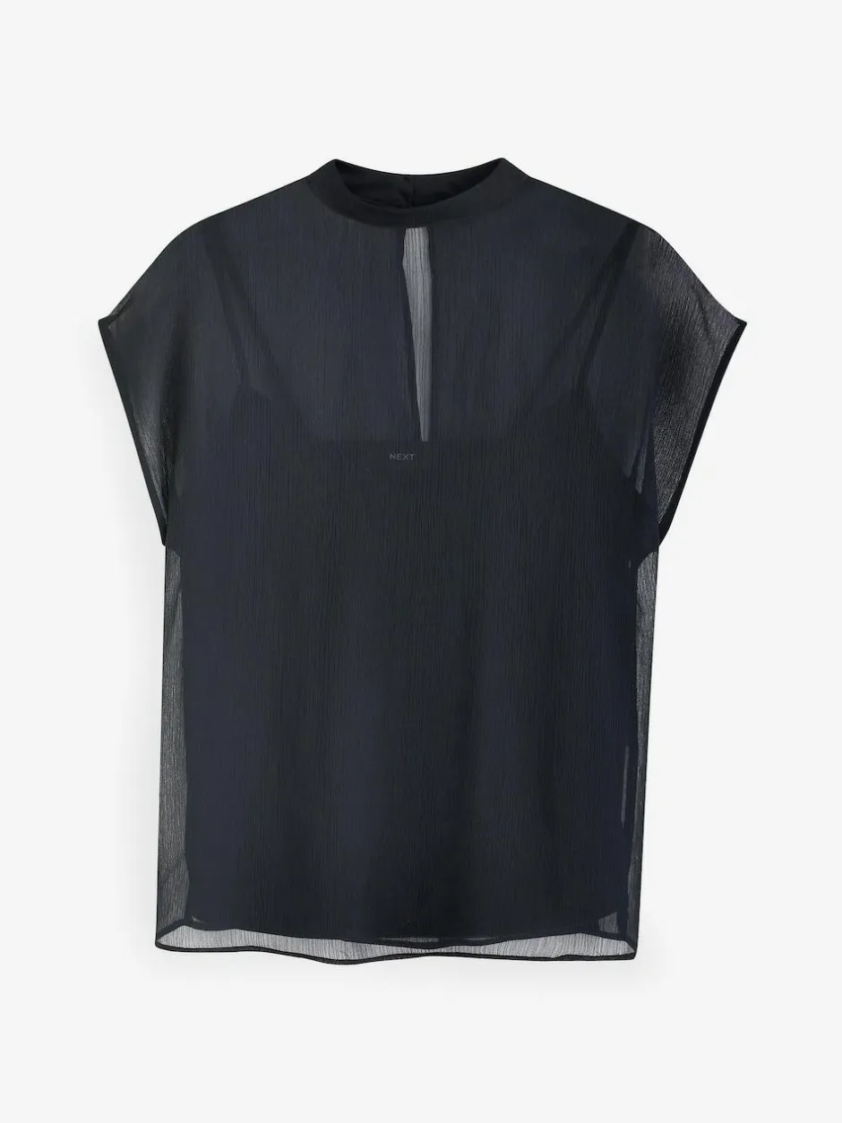 Next Black Sheer Layer Cap Sleeve Top Hot