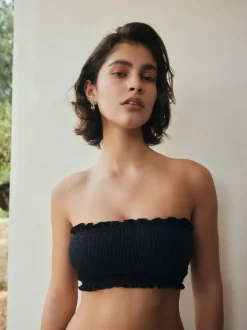 Next Shirred Bandeau Bikini Top Black