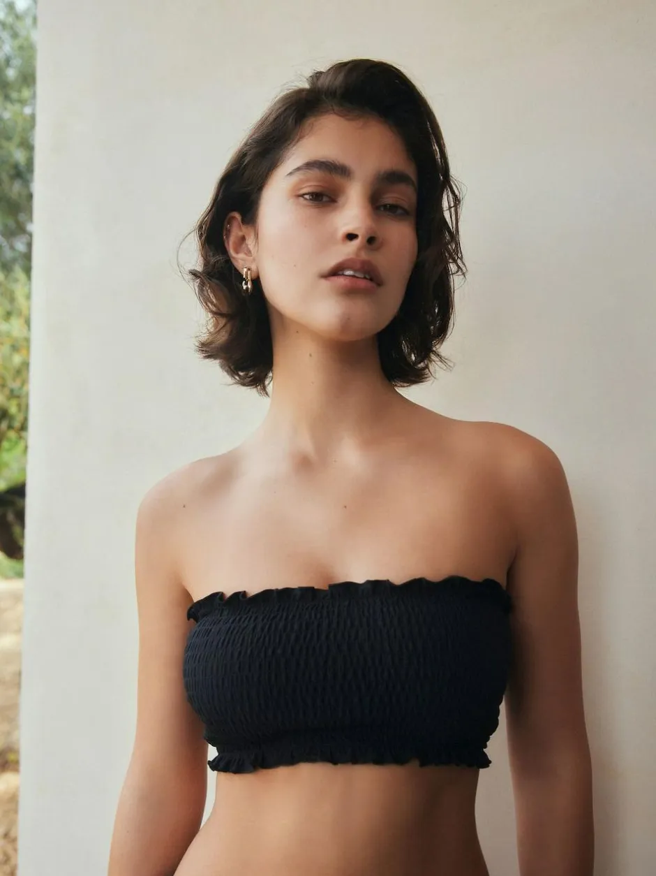 Next Shirred Bandeau Bikini Top Black