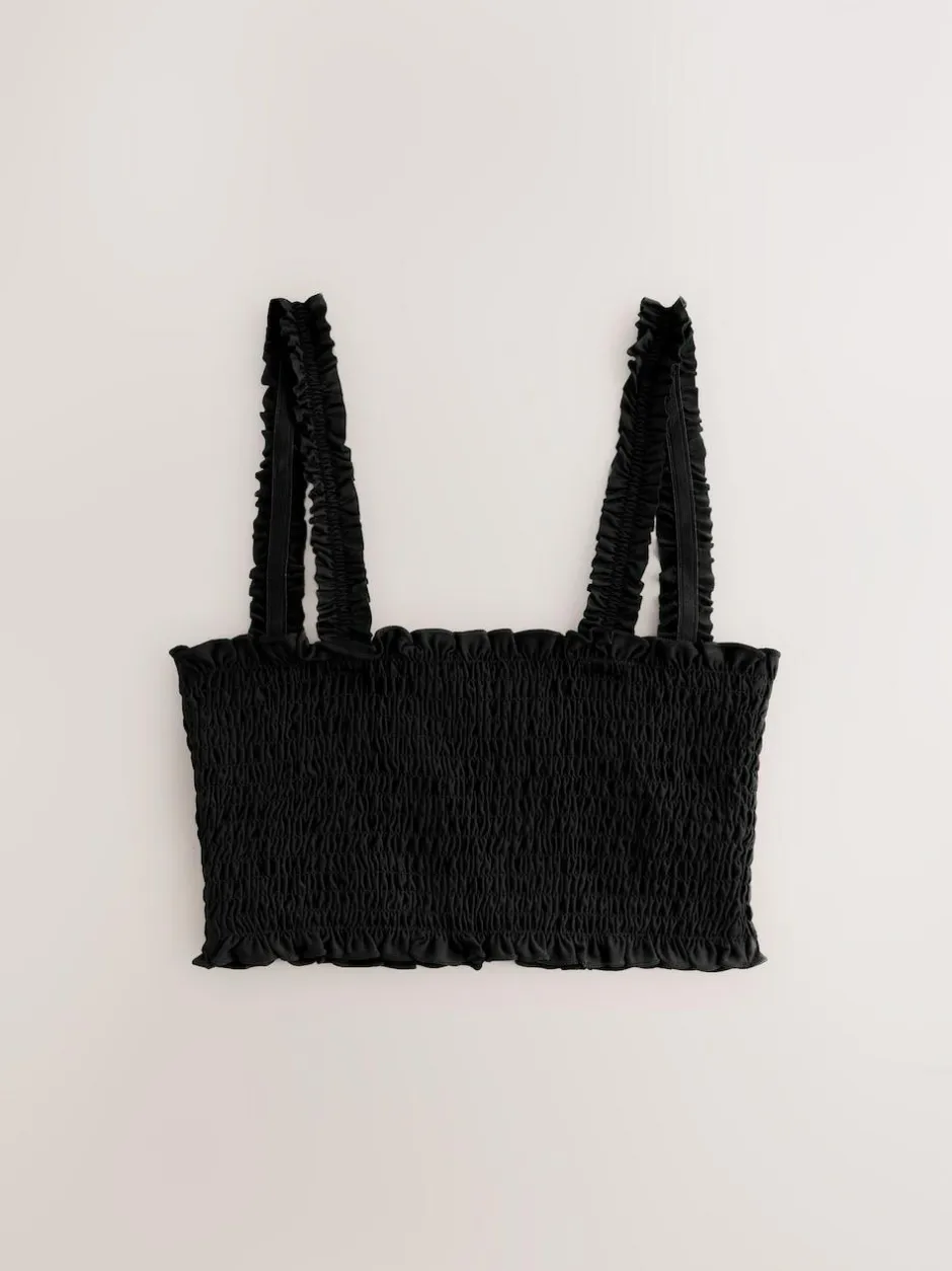 Next Shirred Bandeau Bikini Top Black