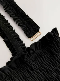 Next Shirred Bandeau Bikini Top Black