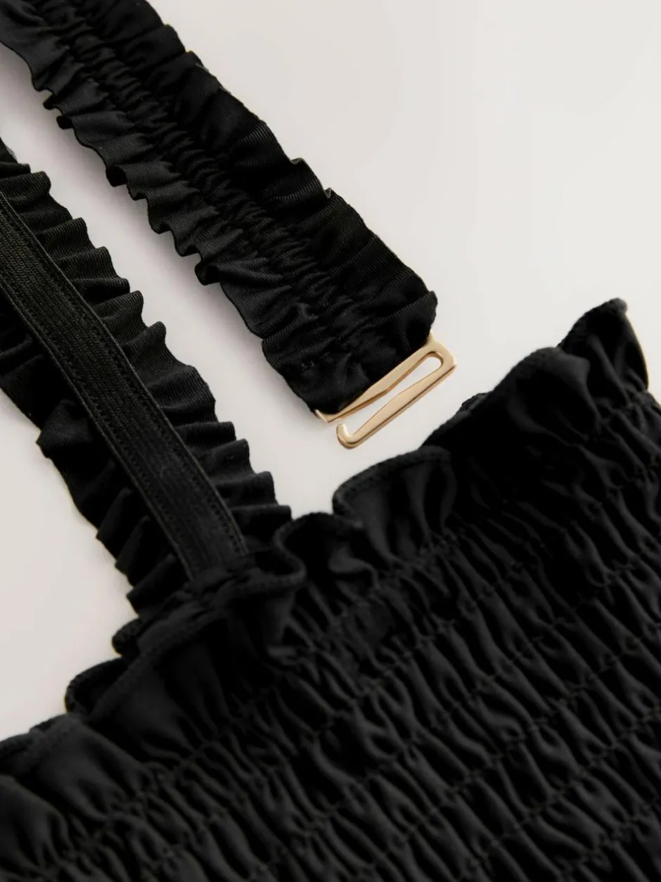 Next Shirred Bandeau Bikini Top Black
