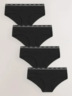 Next Short Cotton Logo Knickers 4 Pack Black