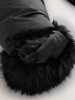 Next Black Short Padded Coat with Faux Fur Trim Hood and Cuffs Best