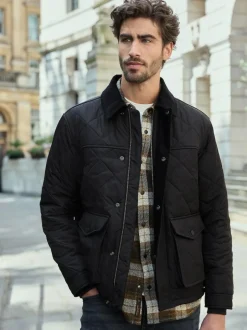 Next Black Shower Resistant Diamond Quilt Corduroy Collared Jacket Best