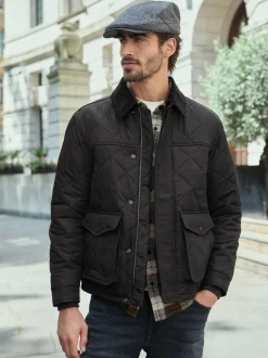 Next Black Shower Resistant Diamond Quilt Corduroy Collared Jacket Best
