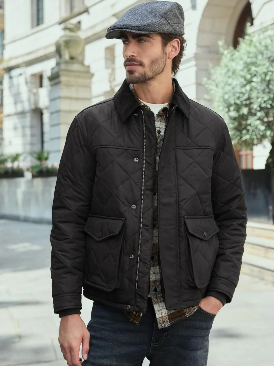 Next Black Shower Resistant Diamond Quilt Corduroy Collared Jacket Best