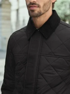 Next Black Shower Resistant Diamond Quilt Corduroy Collared Jacket Best