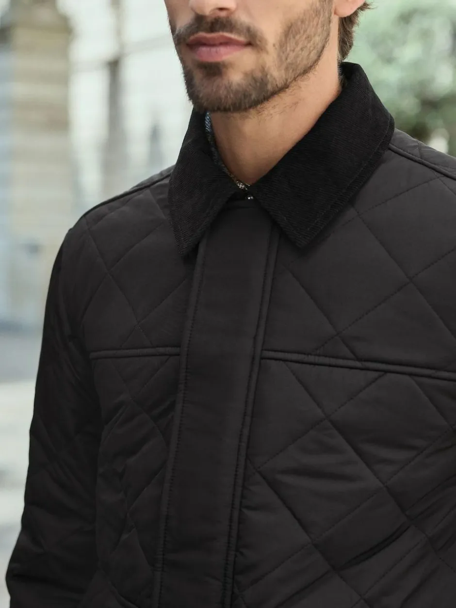 Next Black Shower Resistant Diamond Quilt Corduroy Collared Jacket Best