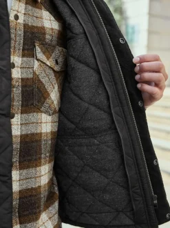 Next Black Shower Resistant Diamond Quilt Corduroy Collared Jacket Best
