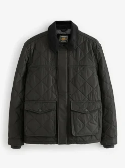 Next Black Shower Resistant Diamond Quilt Corduroy Collared Jacket Best