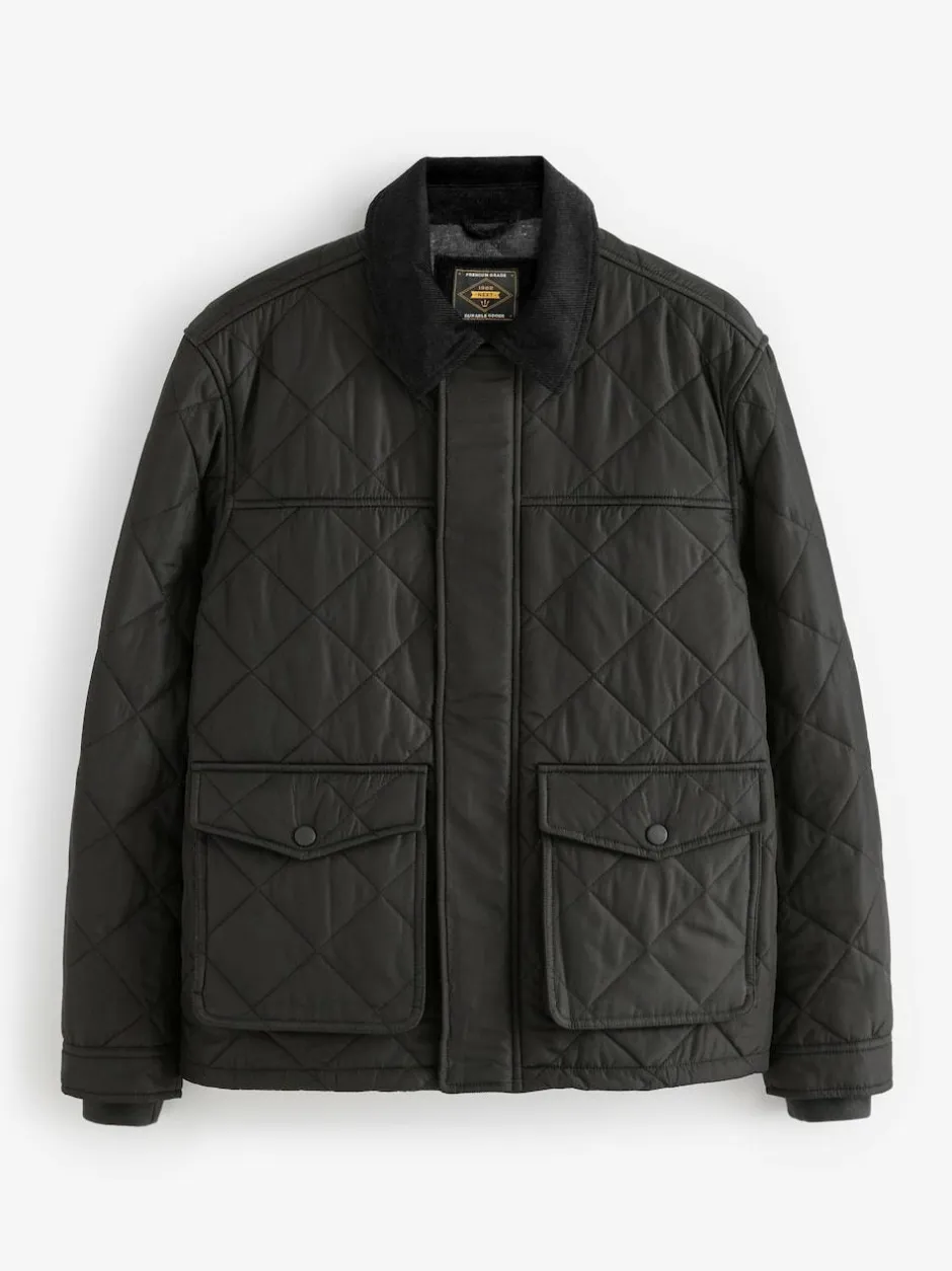Next Black Shower Resistant Diamond Quilt Corduroy Collared Jacket Best