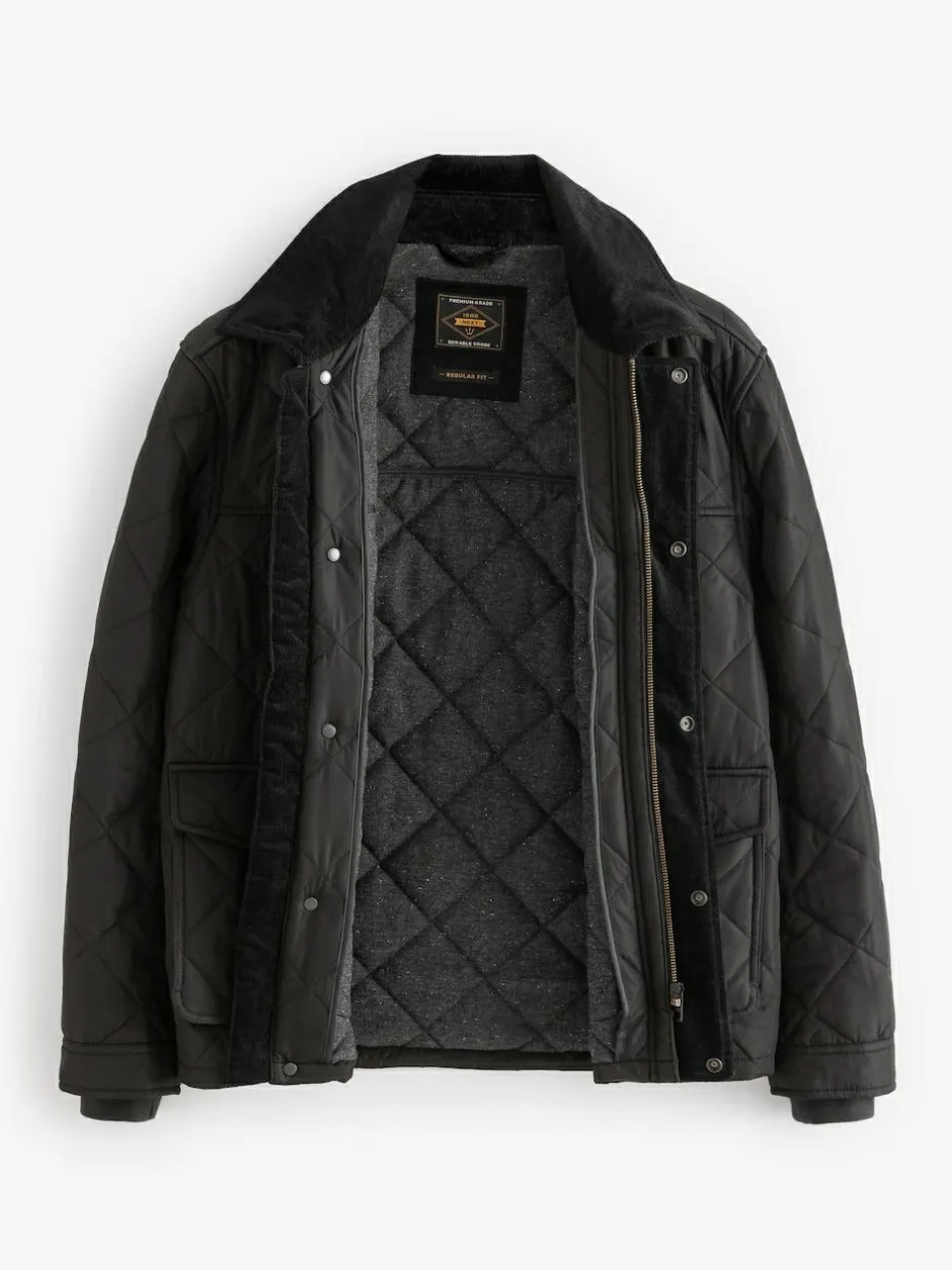 Next Black Shower Resistant Diamond Quilt Corduroy Collared Jacket Best