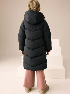 Next Black Shower Resistant Longline Padded Coat (3-16yrs) Outlet