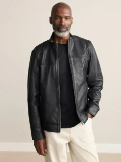 Next Signature Leather Funnel Neck Jacket Black Outlet