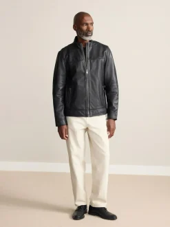 Next Signature Leather Funnel Neck Jacket Black Outlet