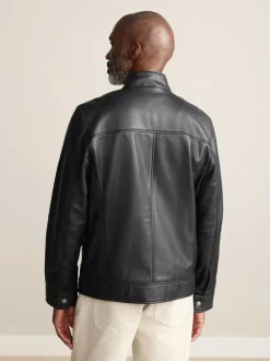 Next Signature Leather Funnel Neck Jacket Black Outlet