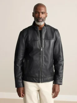 Next Signature Leather Funnel Neck Jacket Black Outlet