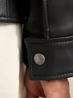 Next Signature Leather Funnel Neck Jacket Black Outlet