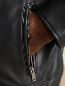 Next Signature Leather Funnel Neck Jacket Black Outlet