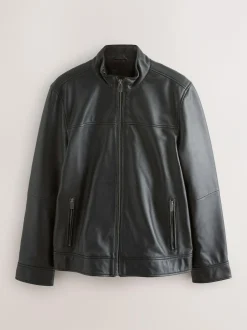 Next Signature Leather Funnel Neck Jacket Black Outlet