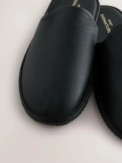Next Black Signature Leather Mule Slippers Discount