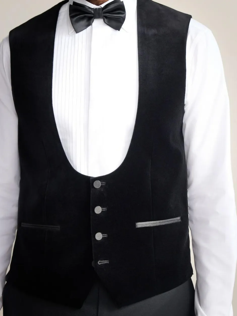 Next Black Signature Pontoglio Italian Velvet Waistcoat Clearance