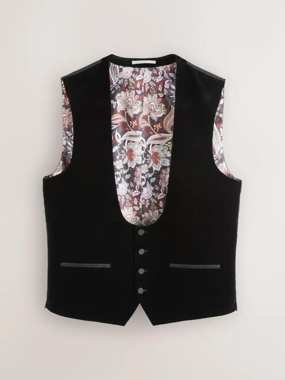 Next Black Signature Pontoglio Italian Velvet Waistcoat Clearance