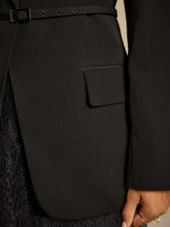 Next Black Single Breasted Skinny Belt Blazer New