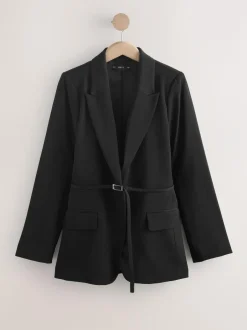 Next Black Single Breasted Skinny Belt Blazer New