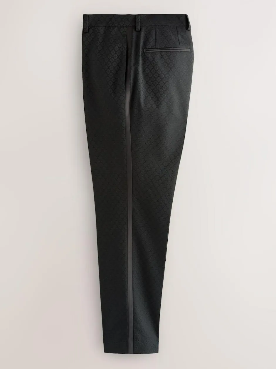 Next Slim Fit Jacquard Suit Trousers Black New