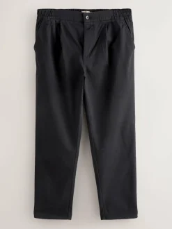 Next Slim Fit Pleated Stretch Chinos Trousers With Elasticated Waist Black Discount