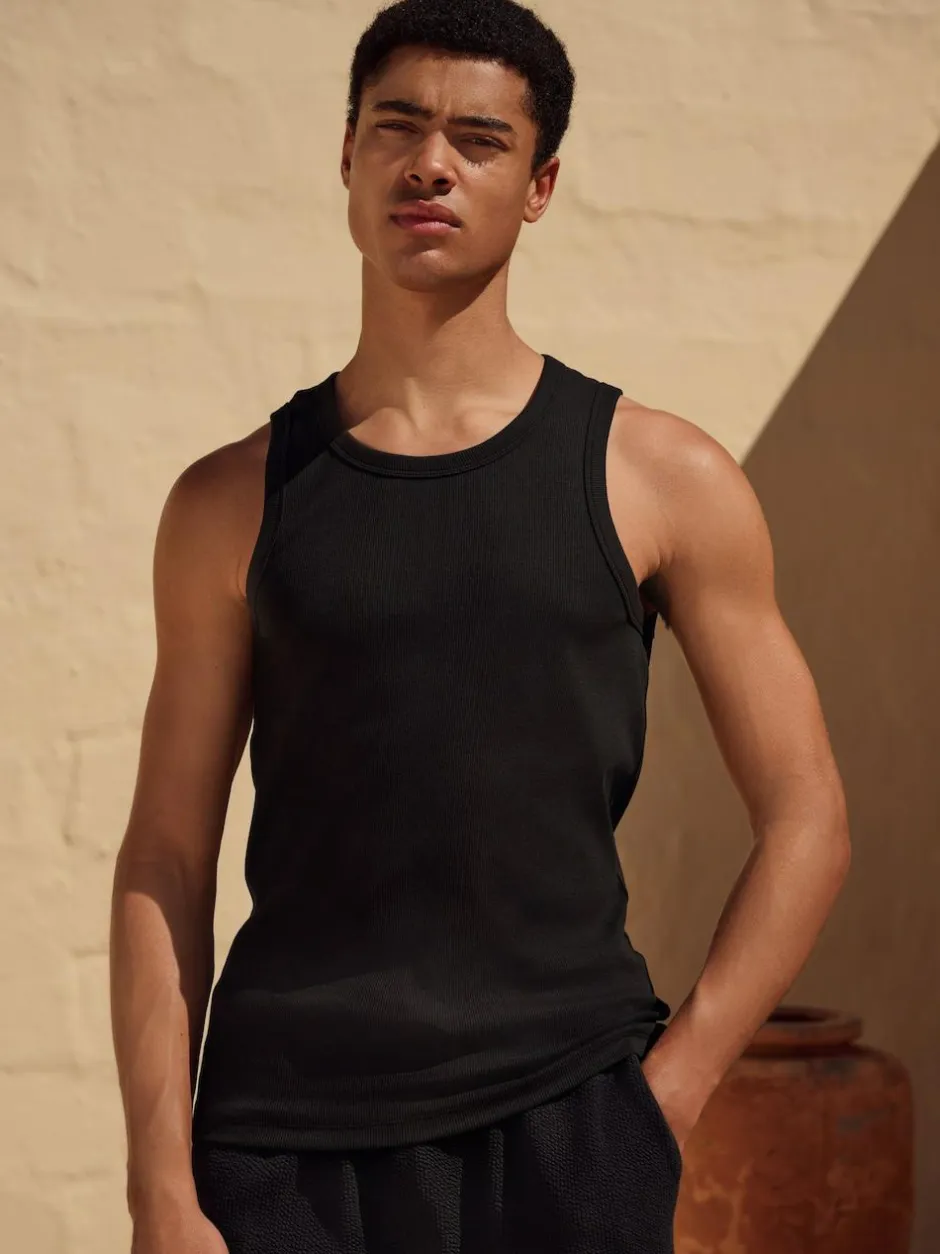 Next Slim Fit Ribbed Vest Black Discount