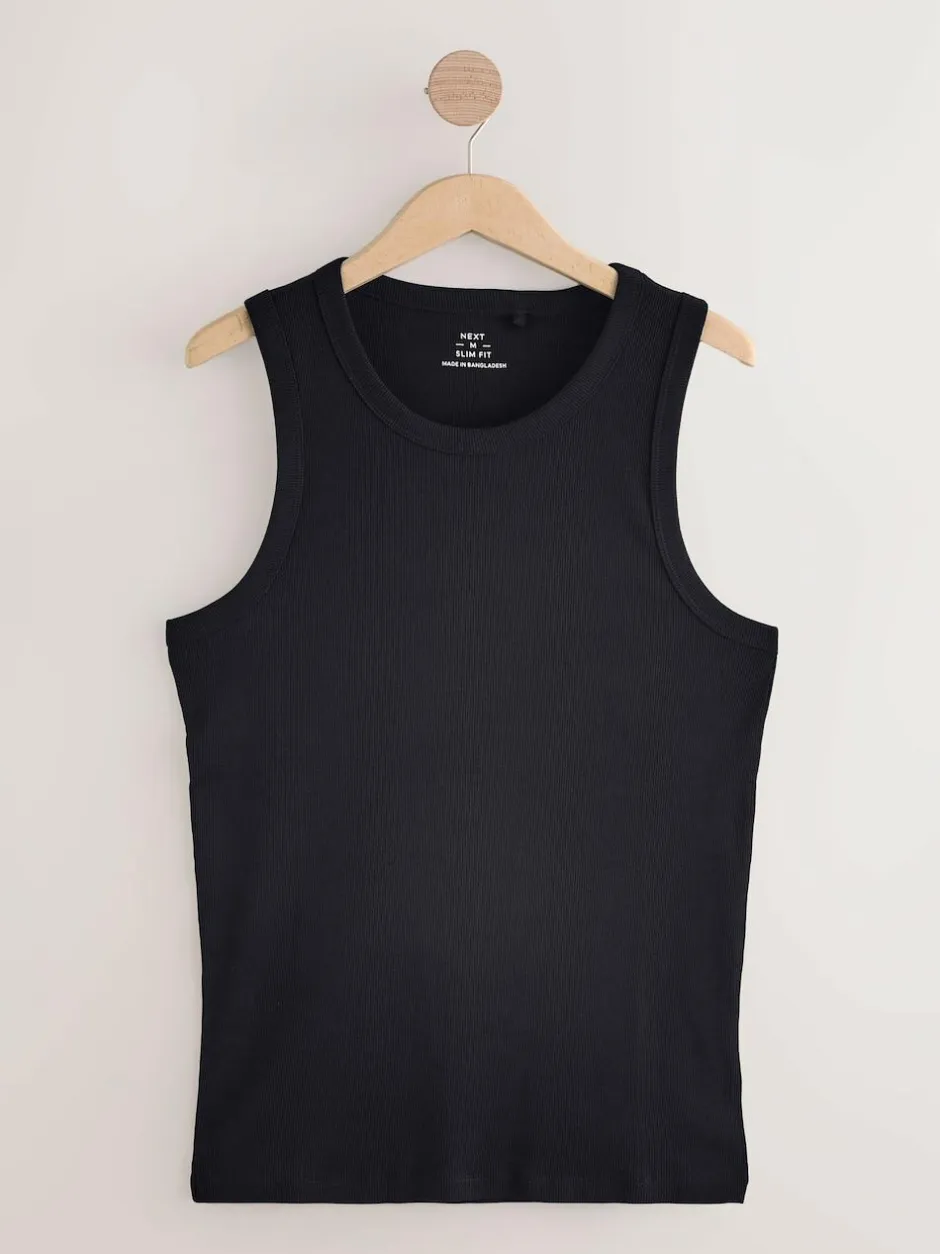 Next Slim Fit Ribbed Vest Black Discount