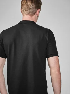 Next Black Slim Fit Short Sleeve Pique Polo Shirt Online