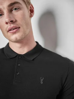 Next Black Slim Fit Short Sleeve Pique Polo Shirt Online