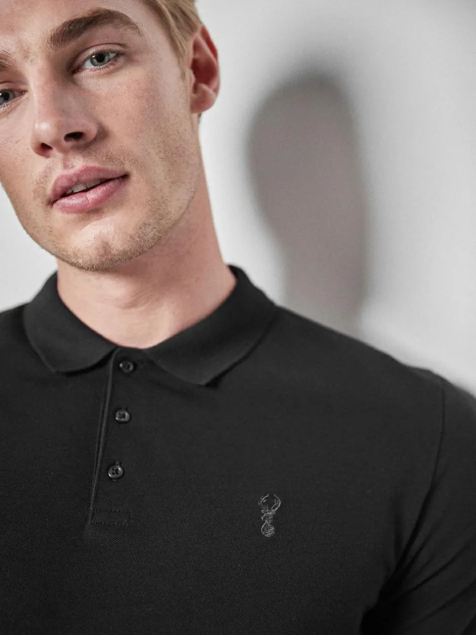 Next Black Slim Fit Short Sleeve Pique Polo Shirt Online