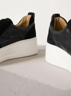 Next Slip On Signature Leather Chunky Wedge Platform Trainers Black Discount