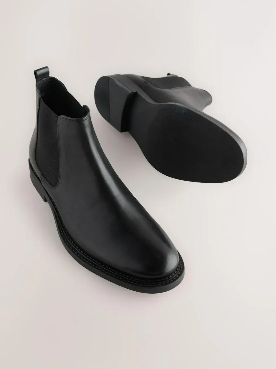 Next Black Smart Leather Chelsea Boots New