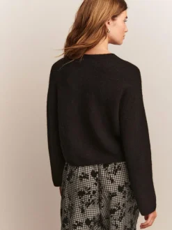 Next Soft Touch Crew Neck Knitted Cardigan With Wool Black Discount