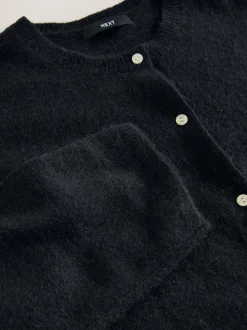 Next Soft Touch Crew Neck Knitted Cardigan With Wool Black Discount