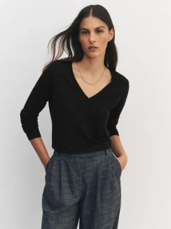 Next Black Soft Touch V-Neck Cotton Rich Jumpers 2 Pack Outlet