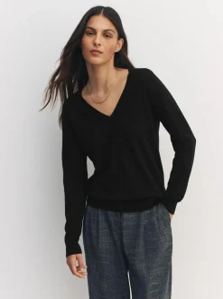 Next Black Soft Touch V-Neck Cotton Rich Jumpers 2 Pack Outlet