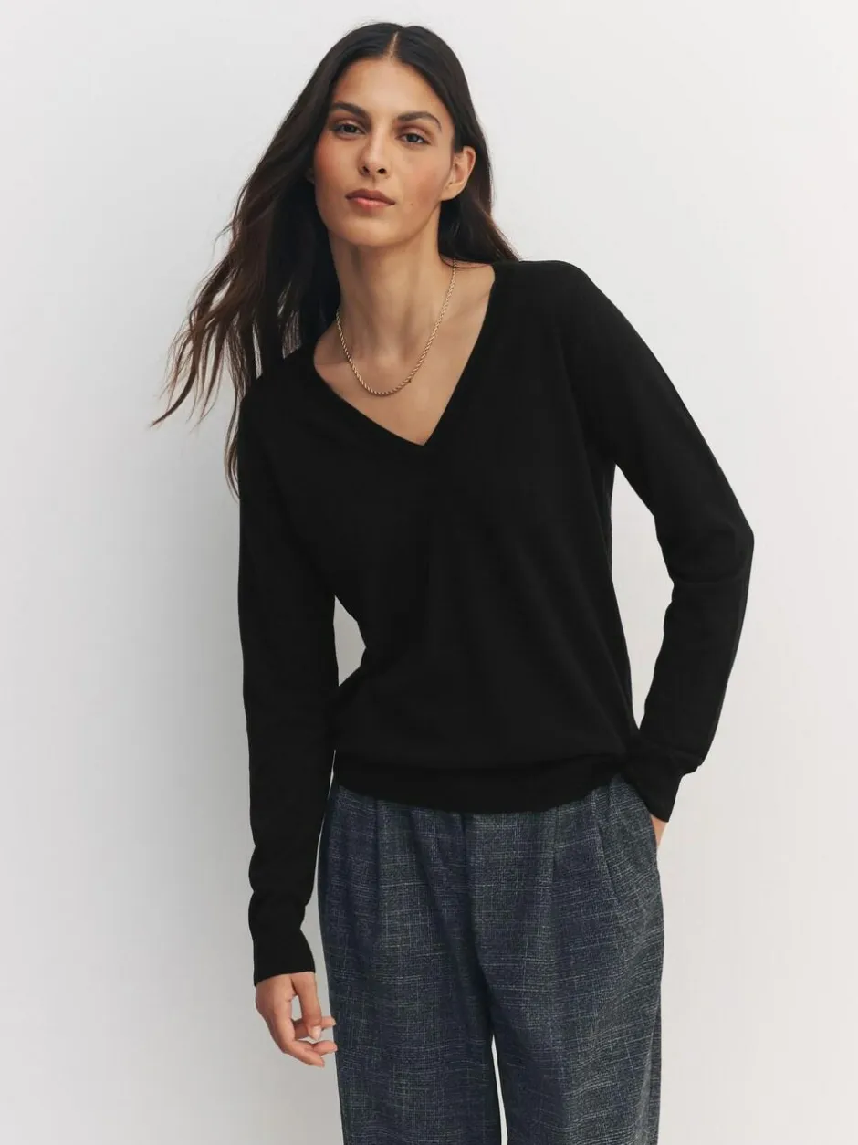 Next Black Soft Touch V-Neck Cotton Rich Jumpers 2 Pack Outlet